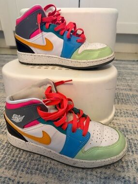 Jordan Kids Multicolor High-Top Sneakers - White, Pink, Blue, Green, Yellow, Red